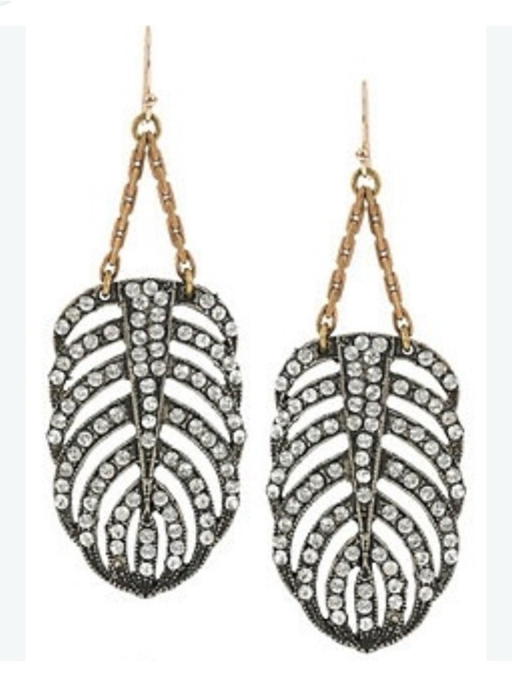 Lulu Frost Gold-Chain Leaf Earrings with Clear Crystals